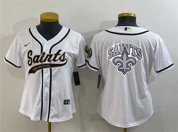 Youth New Orleans Saints White Team Big Logo With Patch Cool Base Stitched Baseball Jersey->youth nfl jersey->Youth Jersey